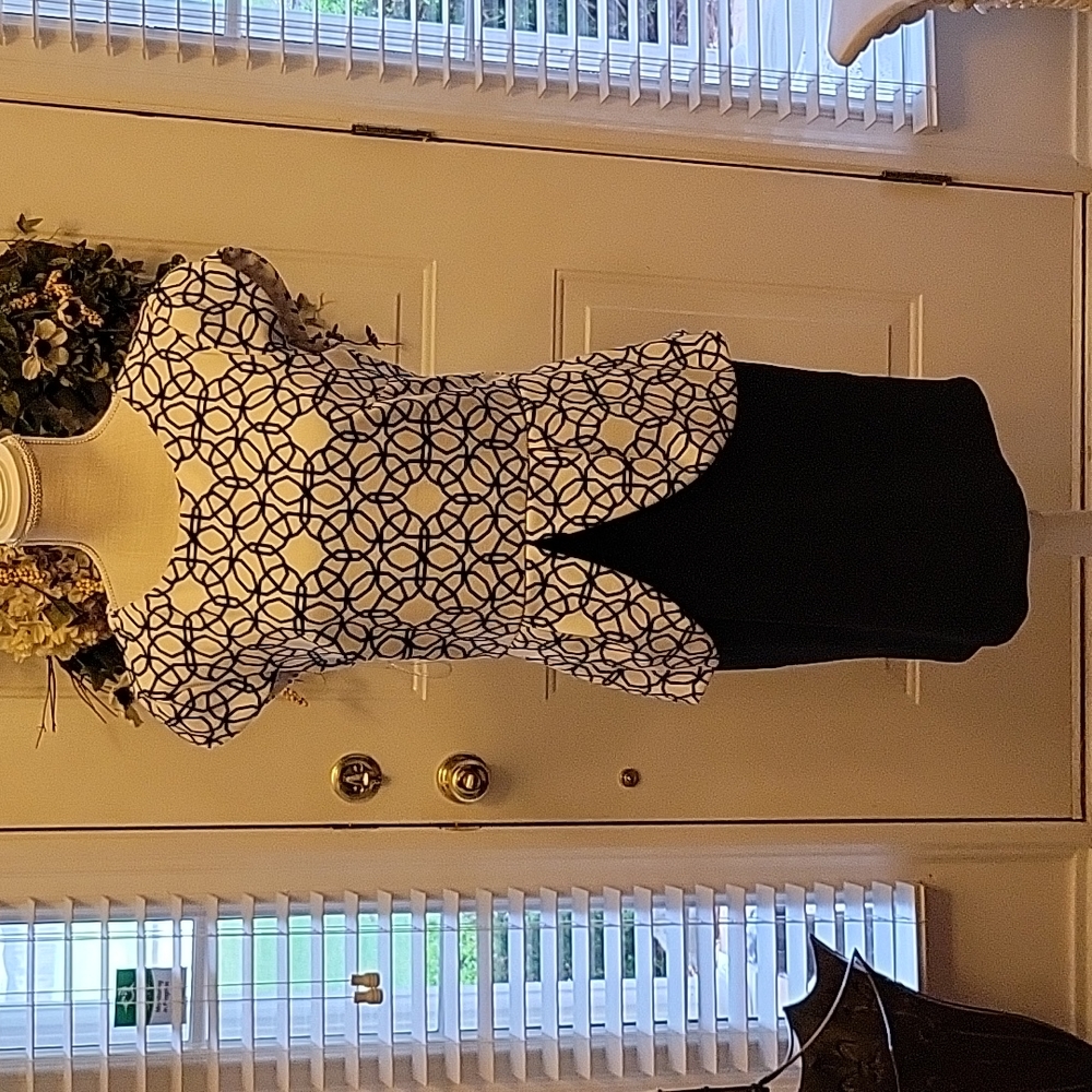 Beige by eci black and white geometric peplum dress cap sleeve stretch 10 New…